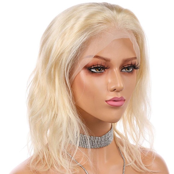 LEX 14” 613 Blonde 100% HUMAN BODY WAVY LACEFRONT BOB WIG - Picture 3 of 6